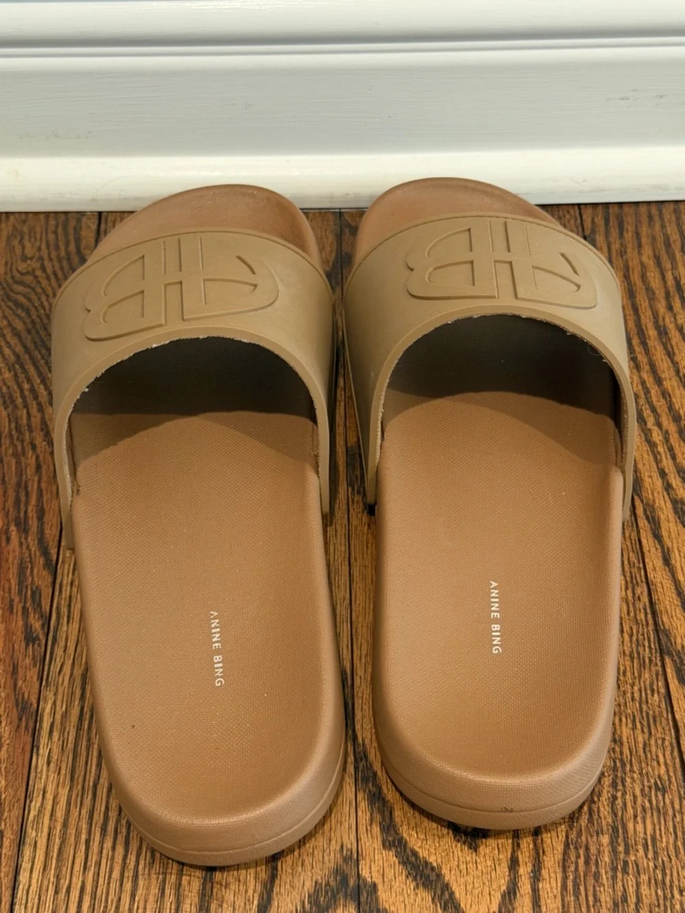 Anine Bing Tan Logo Slide Sandals - Picture 2 of 4